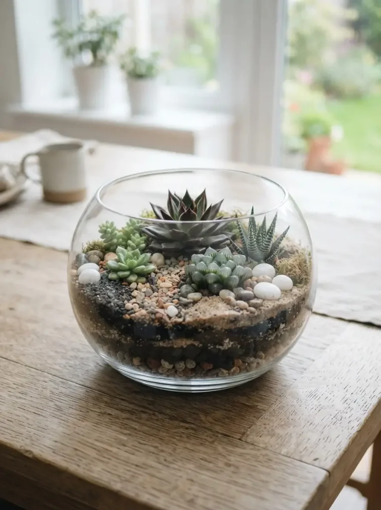 21. Mini Succulent Arrangement in a Glass Bowl