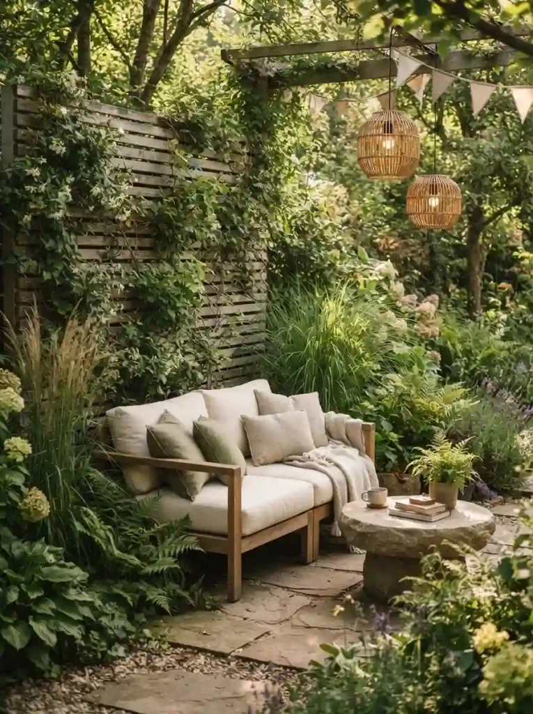 21. Private garden lounge behind a screen