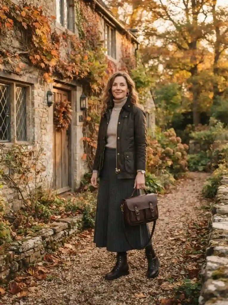 22. Barn Jacket With a Long Knit Skirt