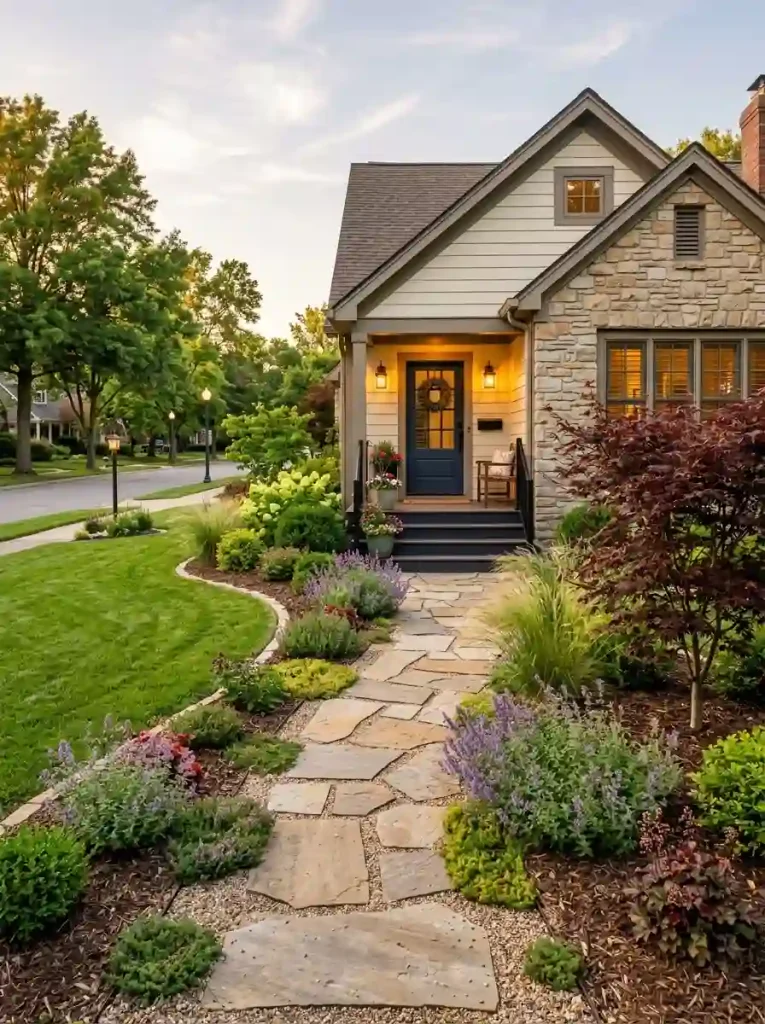 22. Finish the yard with a simple layered entry garden