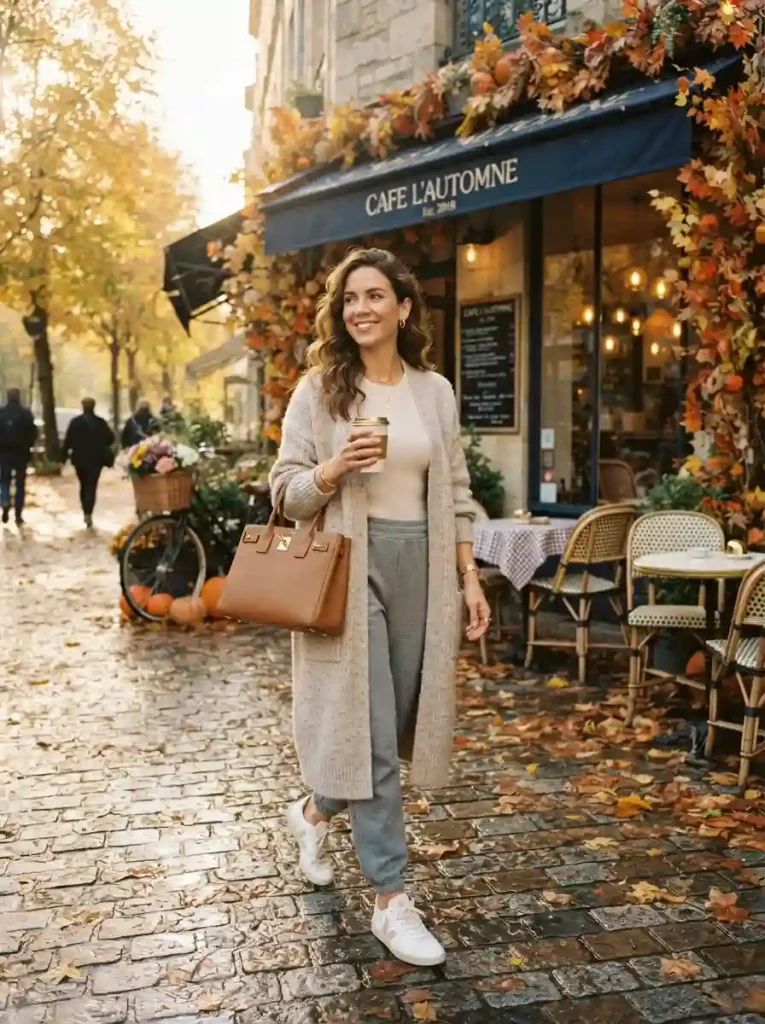 22. Long Cardigan with Joggers and Sneakers