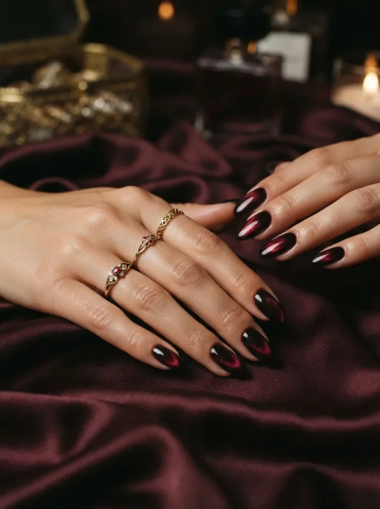 23. Black Cherry Velvet Nails