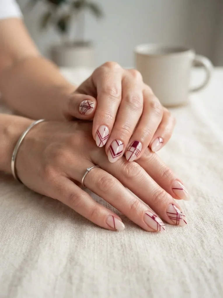 23. Burgundy Negative Space Lines