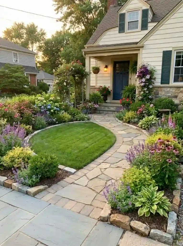 23. Combine a small lawn with defined garden beds
