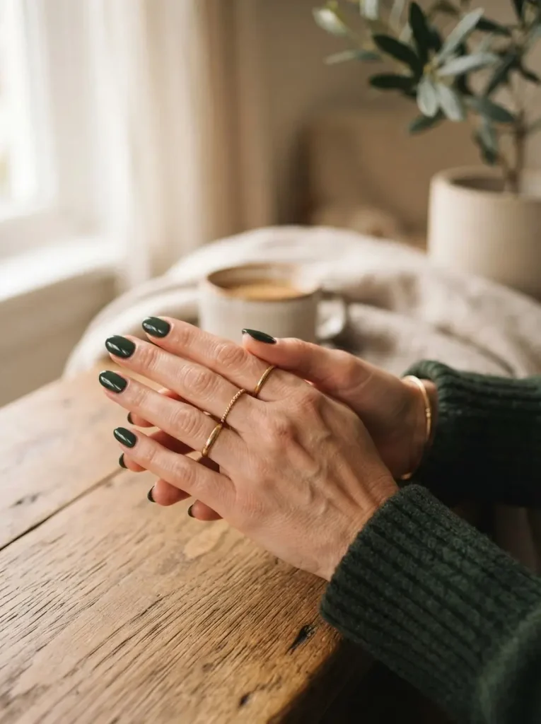 23. Dark Forest Green Nails