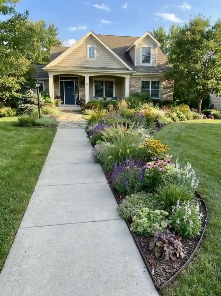 3. Add a Curved Planting Bed Beside a Straight Sidewalk