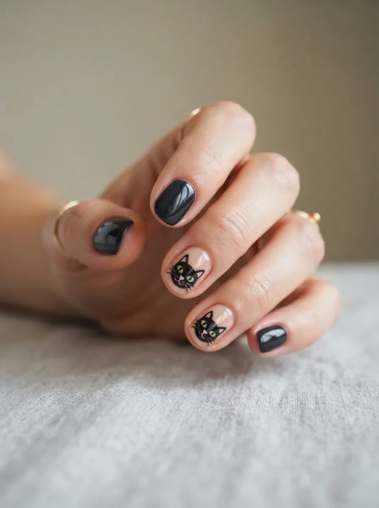 3. Black Cat Peekaboo Nails