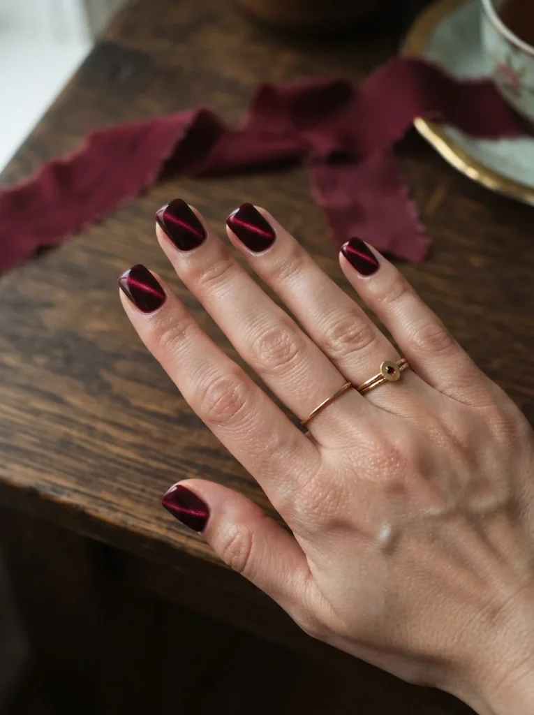 3. Burgundy Velvet Nails