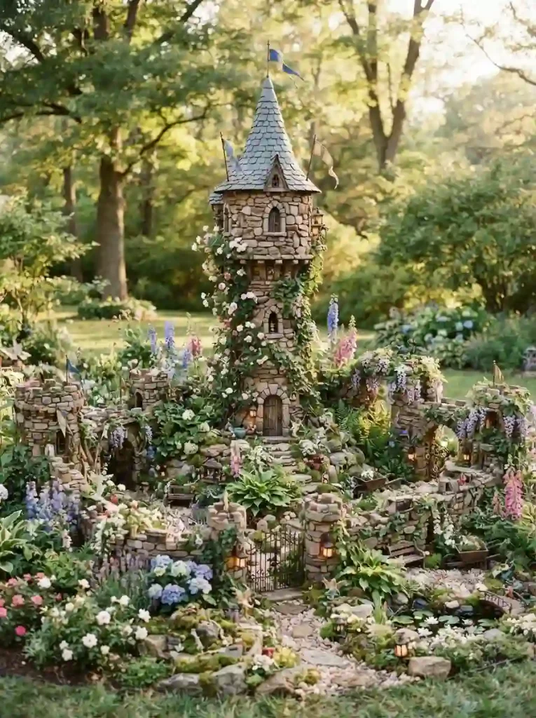 3. Create a Fairy Castle Garden With a Dramatic Central Tower