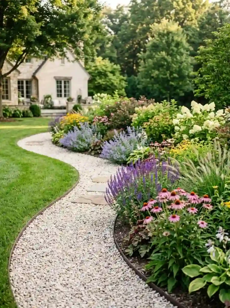 3. Create a Gravel Ring Around Flowering Shrubs