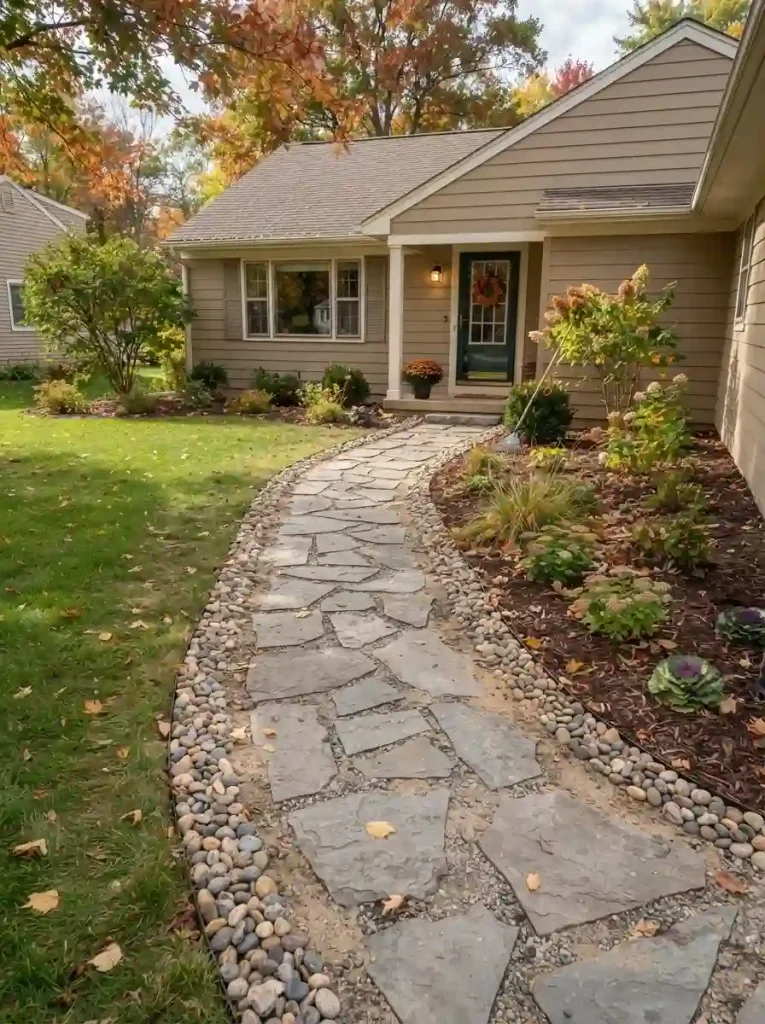 3. Edge the Walkway With Small River Stones