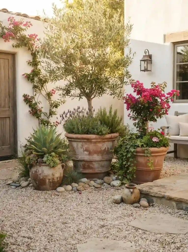 3. Gravel Courtyard With Potted Plants