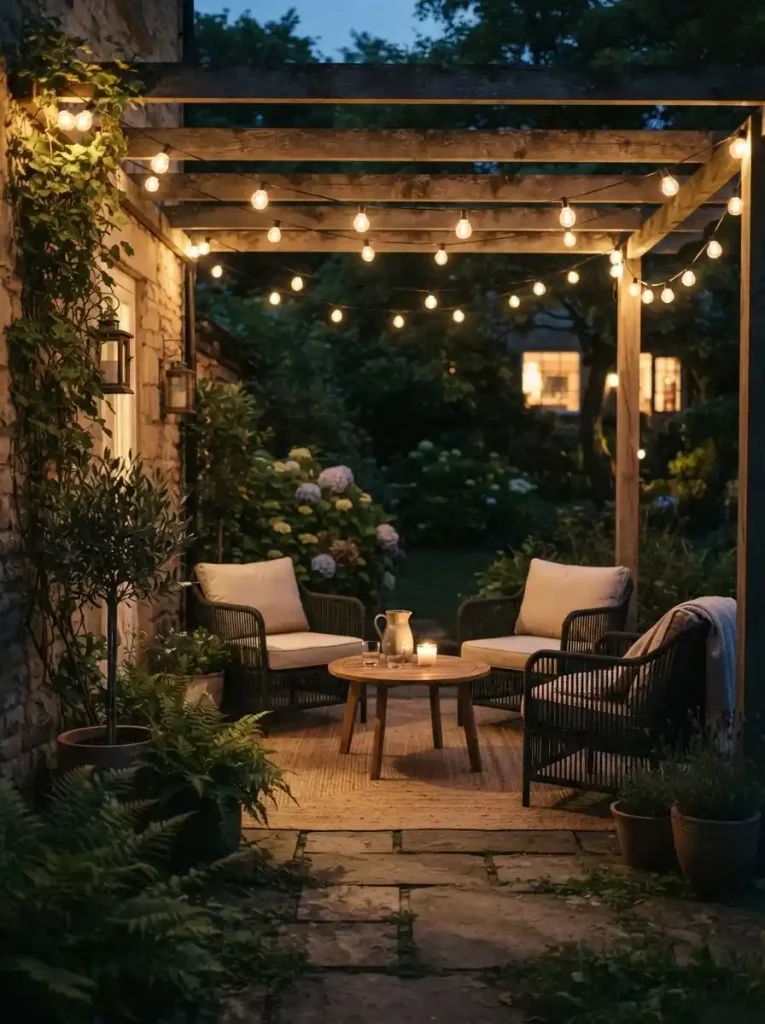 3. Hang String Lights Along the Patio Edge