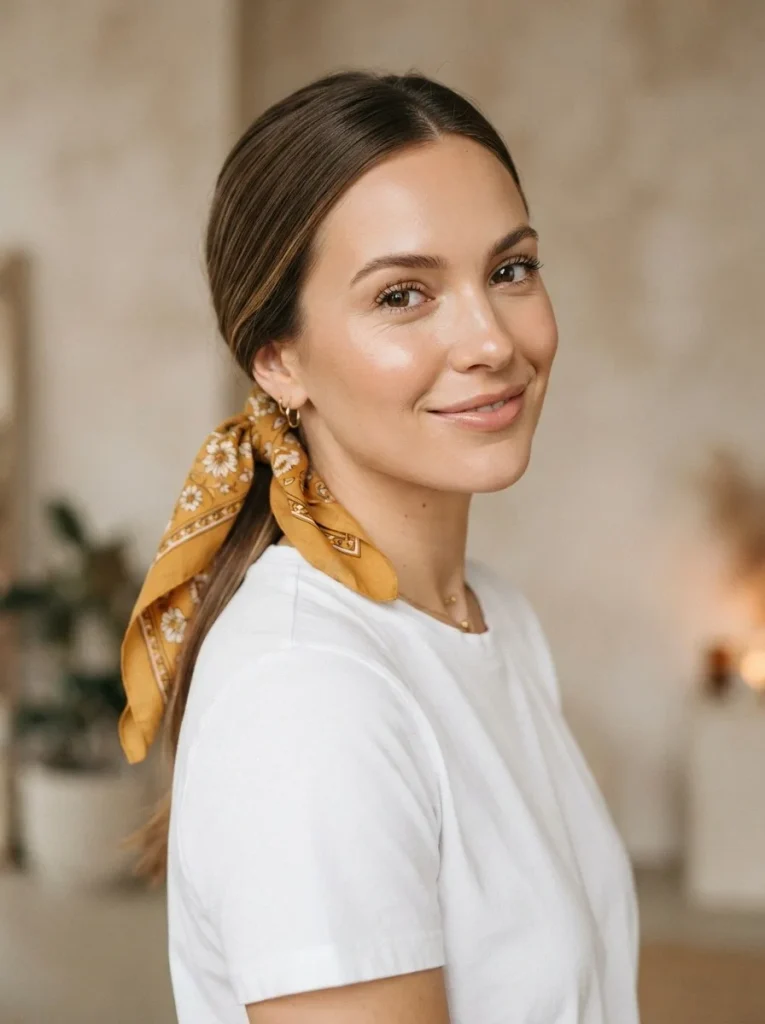 3. Low Ponytail With a Bandana Tie