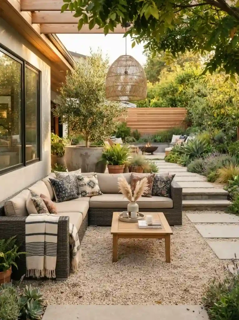 3. Oversized sectional on a gravel patio