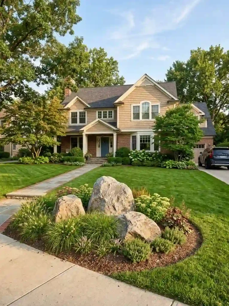 3. Place Statement Boulders in an Open Lawn