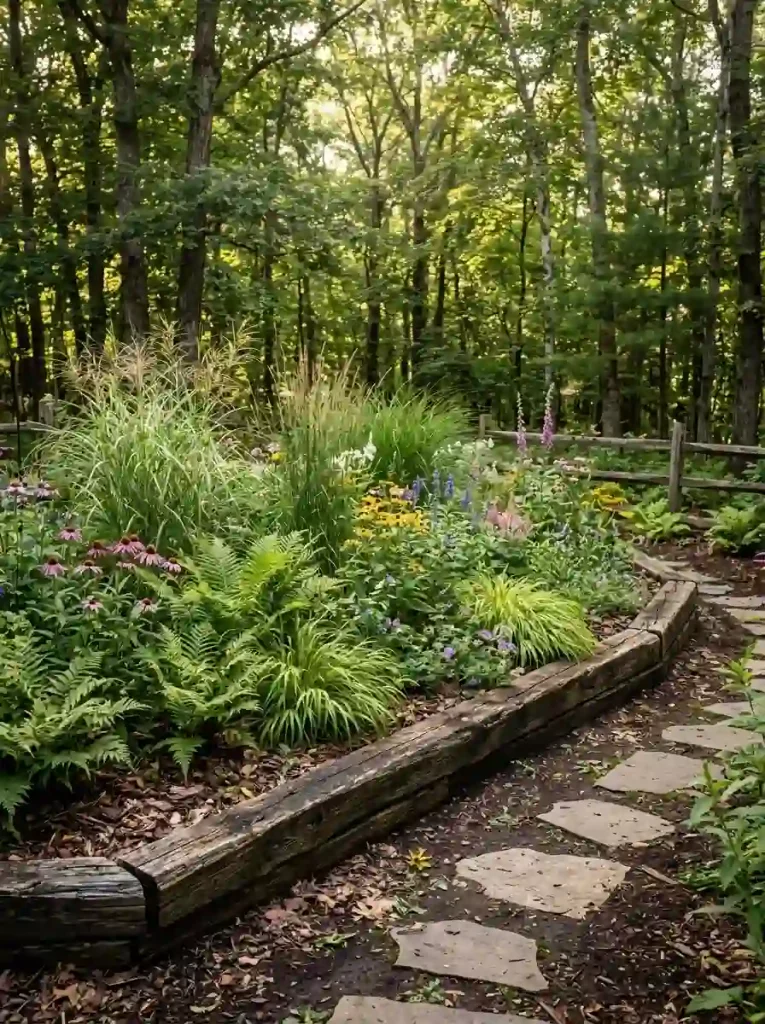 3. Timber Log Edging for a Rustic Garden