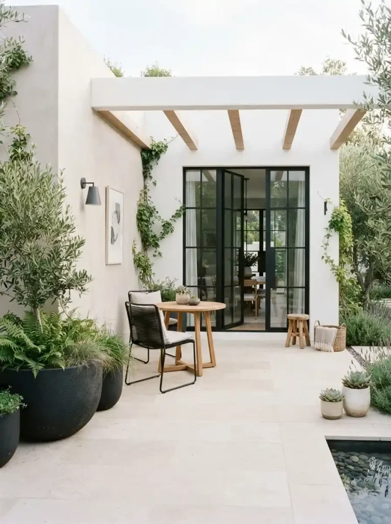 3. White Patio With Black Trim