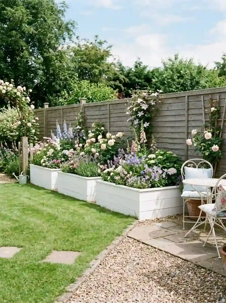 3. White Raised Beds for a Bright Small-Yard Look