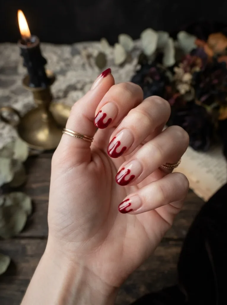 4. Blood-Red Drip French Tips