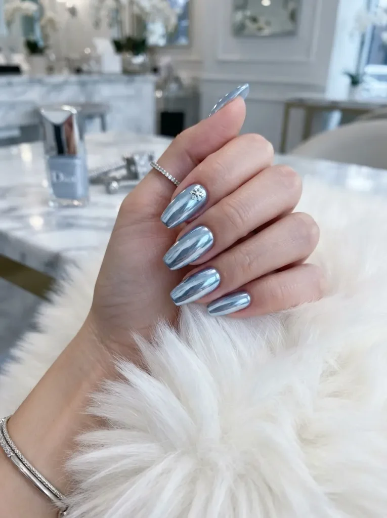 4. Blue Chrome Nails