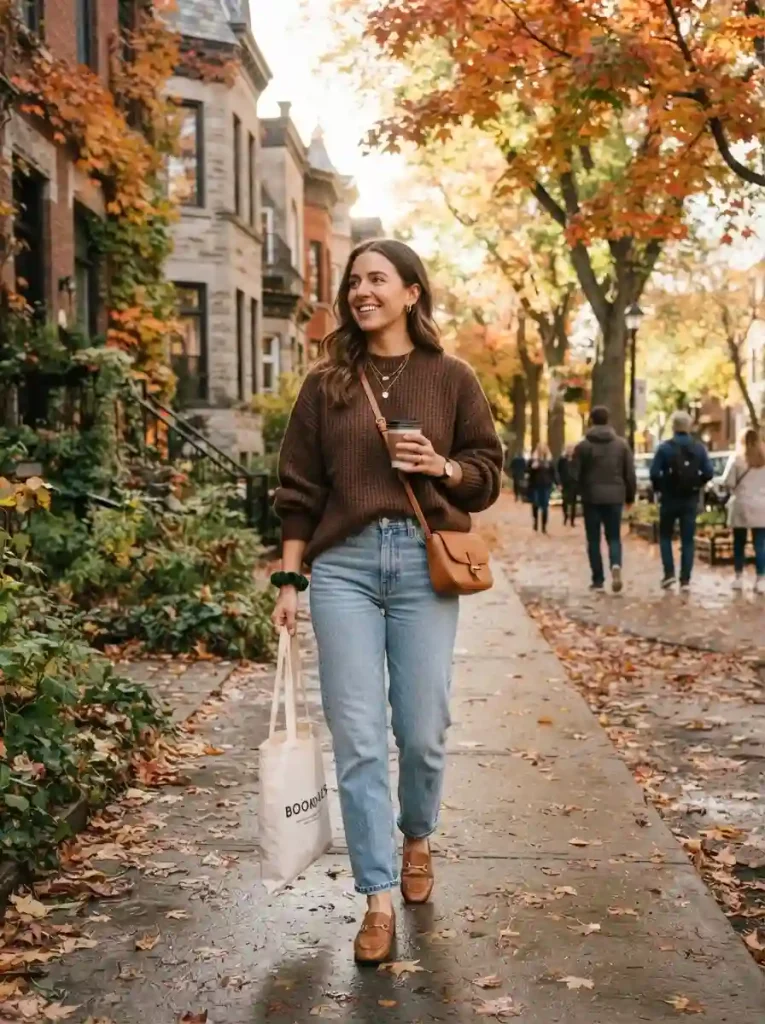 4. Chocolate Knit with Light-Wash Denim