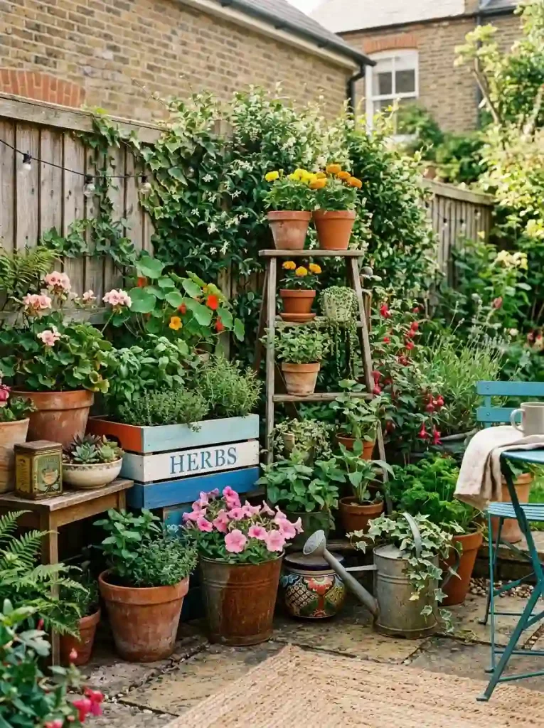 4. Create a colorful container grouping from mismatched pots