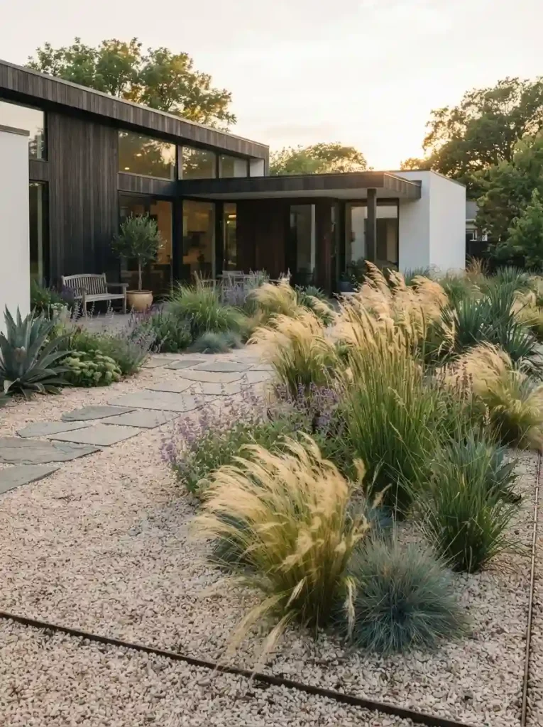 4. Gravel Garden With Ornamental Grasses