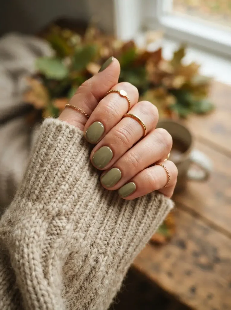 4. Muted Olive Green Nails