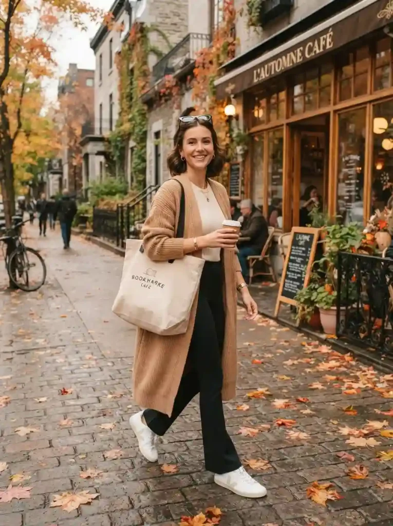 4. Oversized Cardigan with Flared Leggings