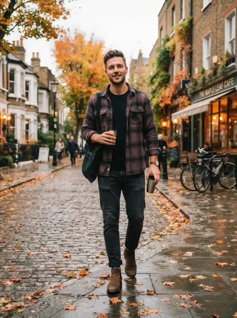 4. Plaid Overshirt and Dark Jeans