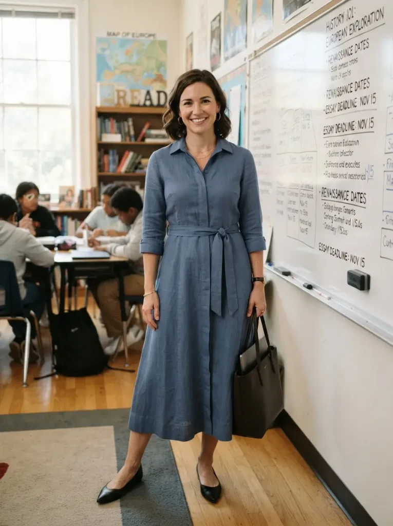 4. Shirt Dress With Comfortable Flats