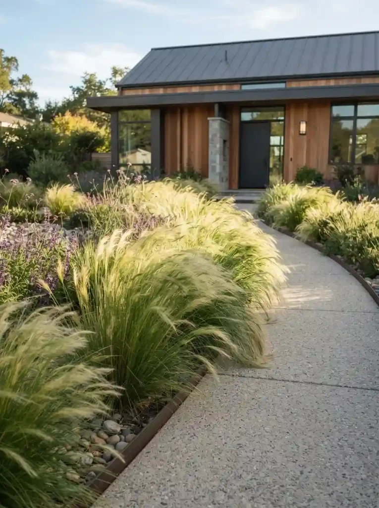 4. Use Ornamental Grasses to Soften Concrete Edges