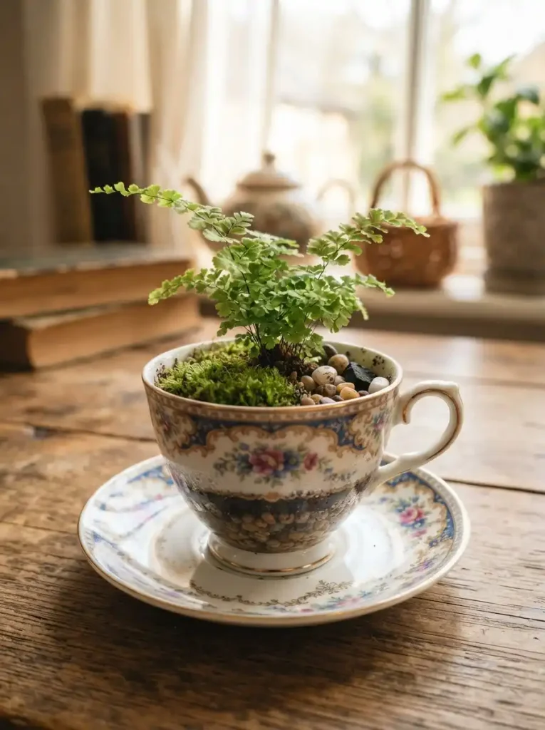 4. Vintage Teacup Terrarium