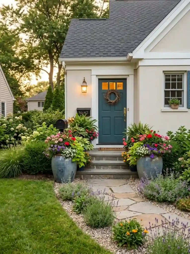 5. Add oversized planters beside the front steps