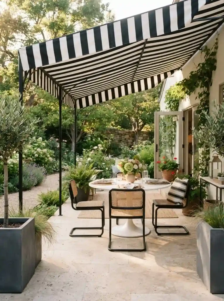 5. Black and White Striped Awning