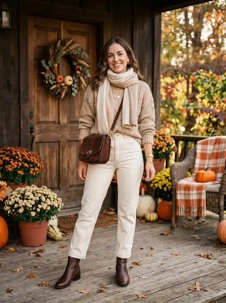 5. Ecru Jeans with Chocolate Brown Boots