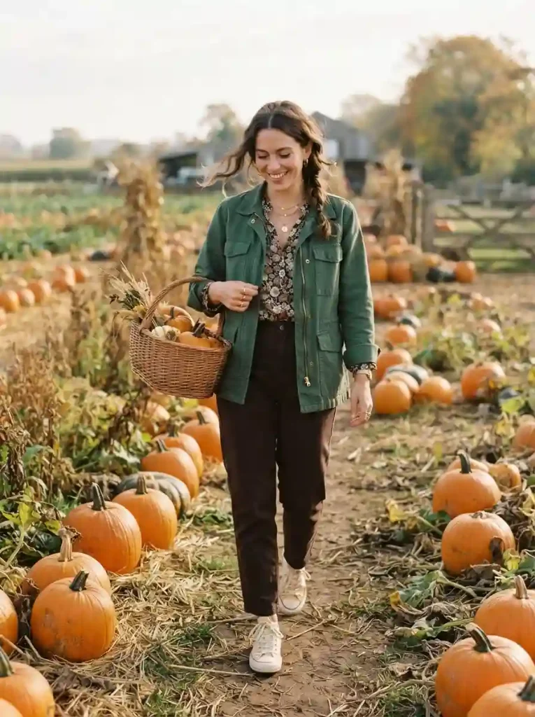 5. Forest-Green Jacket With Floral Layers