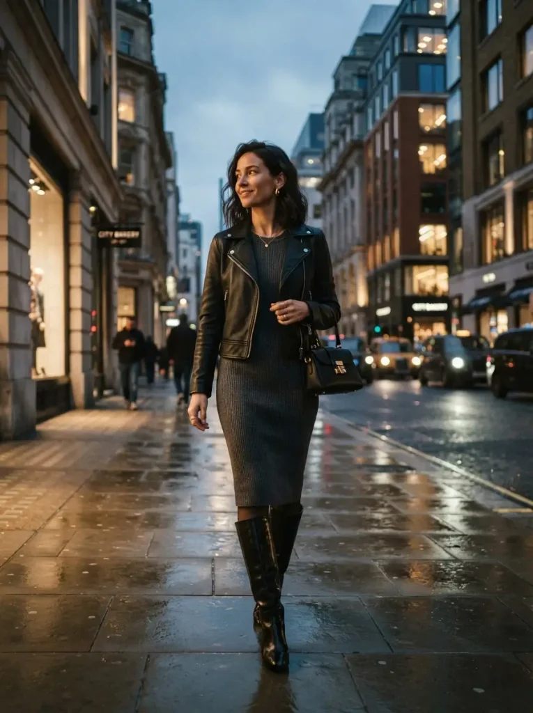 5. Knee High Boots With a Leather Jacket
