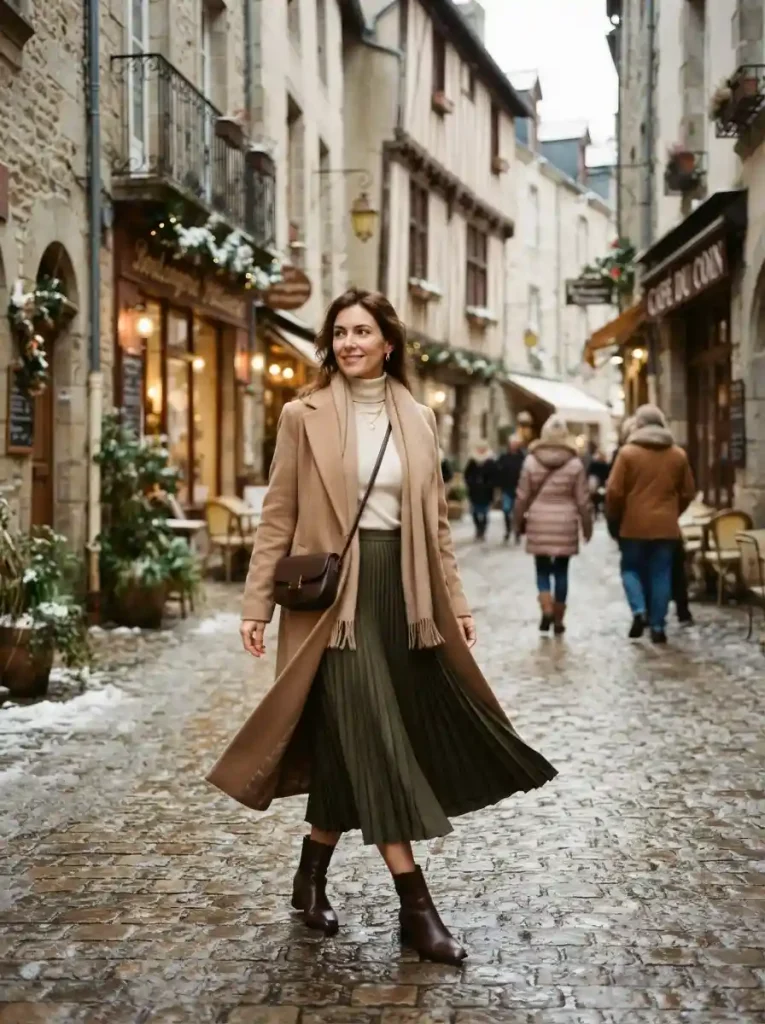 5. Long Coat With a Midi Skirt