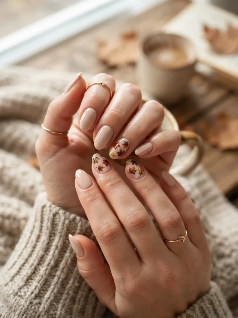 5. Maple Leaf Accent Nails