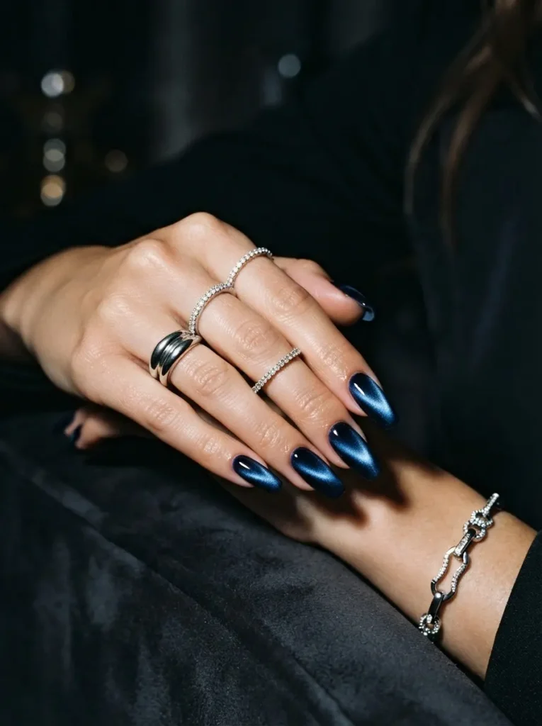 5. Navy Blue Velvet Nails