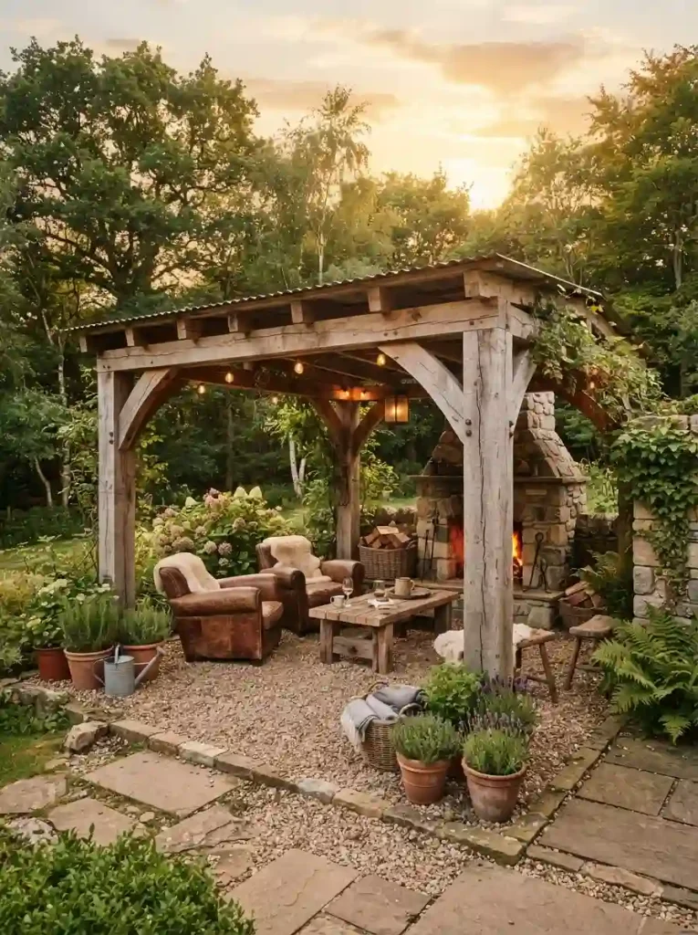 5. Rustic Timber Pergola With a Covered Roof
