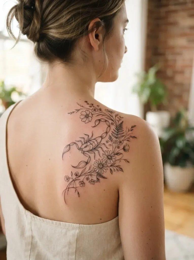 5. Scorpio Floral Tattoo