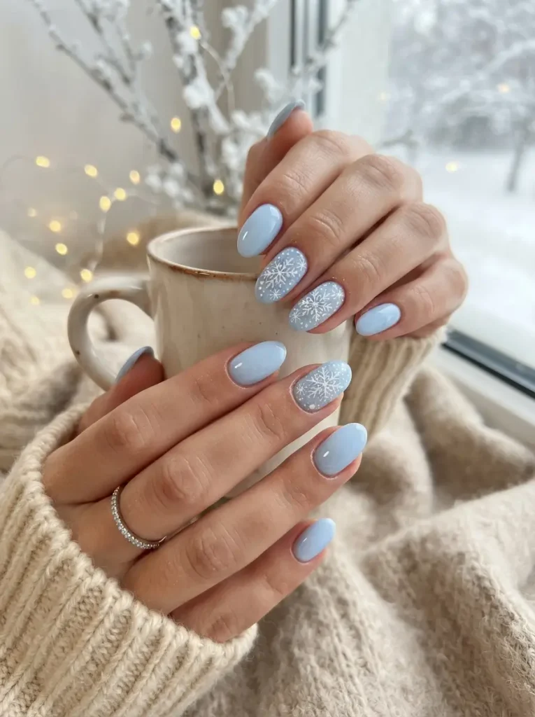 5. Snowflake Accent Nails