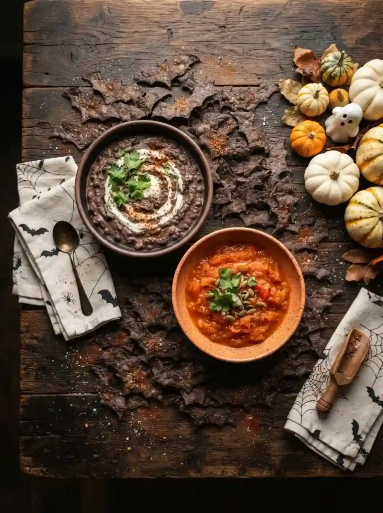 5. Spooky Bat Tortilla Chips With Black Bean Dip