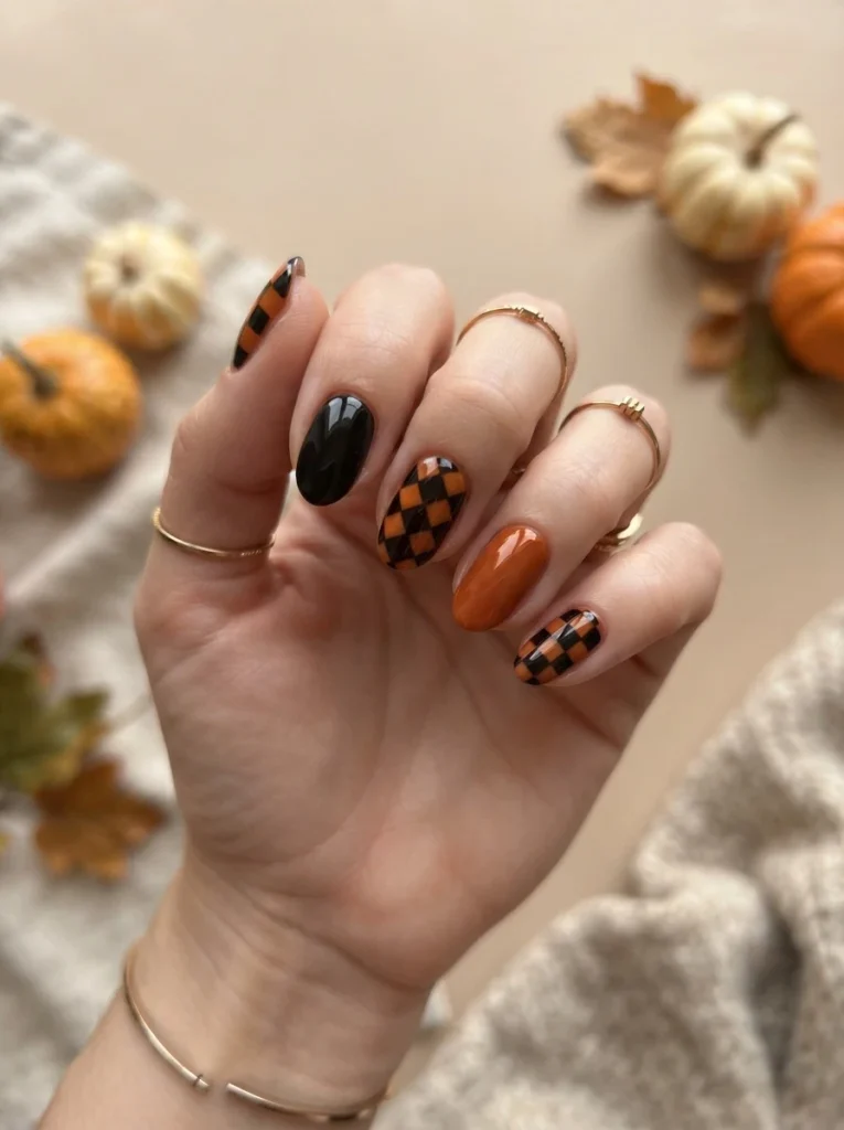 5. Spooky Checkerboard in Orange and Black