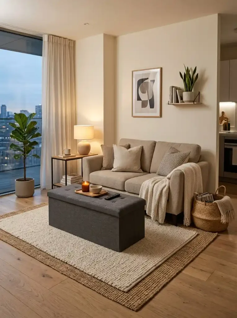 5. Storage Ottoman As The Centerpiece