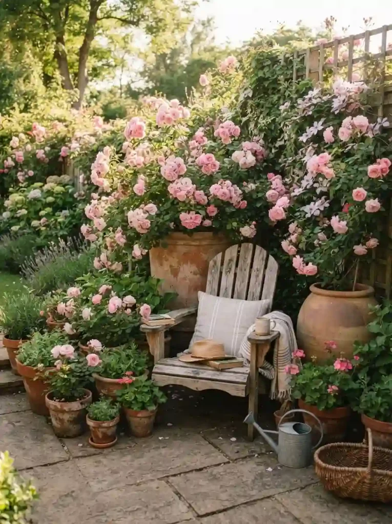 5. Turn a small patio corner into a rose-filled retreat