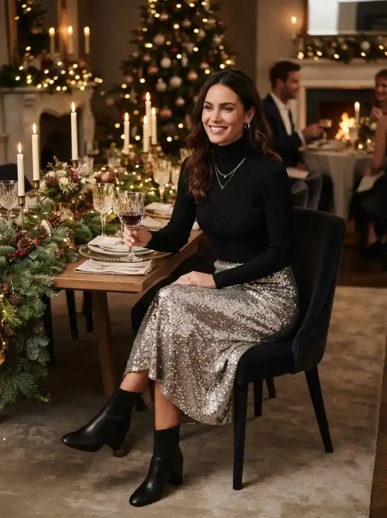 6. Black Turtleneck and Sequin Skirt
